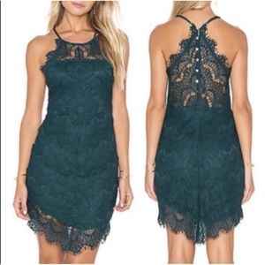 Free People She’s Got It Teal Blue Lace Halter Mini Dress